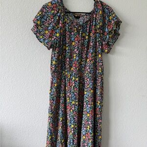 Talbots size 12 FLORAL GATHERED TIE NECK DRESS